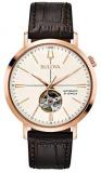 Bulova Men's Automatic Watch Stainless Steel Pink Leather Strap 97a136