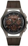 Men's Bulova Curv Chronograph Brown Leather Strap Watch 98A231