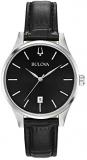 Bulova Watches 96M147 Classic Silver & Black Leather Ladies Watch