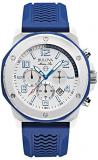 Bulova Marine Star Men's Quartz Watch with Silver Dial Analogue Display and Blue Rubber Strap 98B200