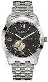 Bulova Automatic Men's Watch with Black Dial Analogue Display and Silver Stainless Steel Bracelet 96A158