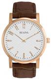 Bulova Dress Men's Quartz Watch with Off-White Dial Analogue Display and Brown Leather Strap 97A106