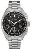 Bulova Men's Designer Chronograph Watch Stainless Steel Bracelet - Black Dial Lunar Pilot Wrist Watch 96B258