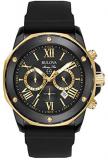 Bulova Men's Designer Chronograph Watch Rubber Strap - Water Resistant Black Gold Marine Star 98B278