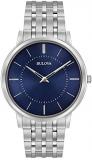Bulova Men's Designer Watch Stainless Steel Bracelet - Blue Dial Ultra Slim Wrist Watch 96A188