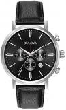 Bulova Men's Designer Chronograph Watch Leather Strap - Black Classic Aerojet 96B262