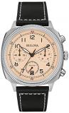 Bulova Military Men's UHF Watch with Black Dial Analogue Display and Brown Leather Strap