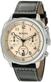 Bulova Military Men's UHF Watch with Black Dial Analogue Display and Brown Leather Strap