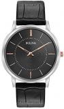 Bulova Men's Designer Watch Leather Strap - Black Ultra Slim Wrist Watch 98A167