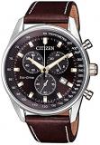 CITIZEN Mens Chronograph Quartz Watch with Leather Strap AT2396-19X