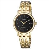 Citizen Golden Stainless Steel Case and Black Dial with Date Display, Quartz Analog Ladies Watch - EU6092-59E