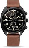 CITIZEN Men's Analogue Eco-Drive Watch with Leather Strap CA7045-14E
