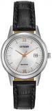 Citizen Women's Eco Drive Watch with Silver Dial Analogue Display and Black Leather Strap FE1086-04A