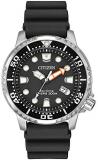 Citizen Men's Promaster Diver Solar Powered Watch with Black Dial Analogue Display and Black Rubber Strap BN0150-28E