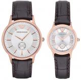 Emporio Armani Analogue Quartz Watch with Brown Leather Strap Gift Set for Men a...