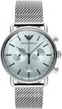 Emporio Armani Aviator-Chronograph Watch with Silver Tone Stainless Steel Mesh S...