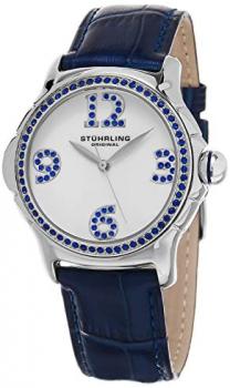 Stuhrling Original Chic Women's Quartz Watch with White Dial Analogue Display and Blue Leather Strap 592.01