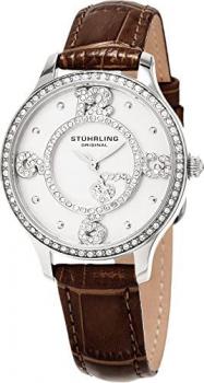 Stuhrling Original Women's Quartz Watch with Silver Dial Analogue Display and Dark Brown Leather Strap 760.01