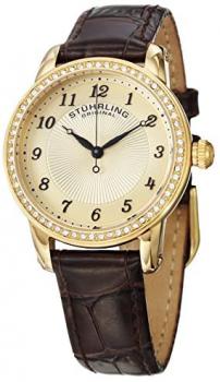 Stuhrling Original Symphony Women's Quartz Watch with Gold Dial Analogue Display and Brown Leather Strap 651.02