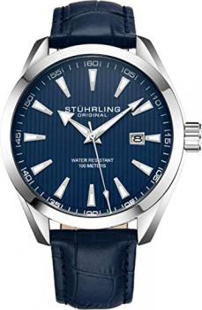 Stuhrling Original Mens Watch Analog Dial with Date - Calfskin Leather Strap or Stainless Steel Bracelet, 3953 Watches for Men Collection