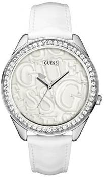Guess Ladies Quartz Watch with Black Dial Analogue Display and Black Leather Strap W85098L4