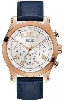 GUESS Men's 46.5mm Blue Leather Band Steel Case Quartz Analog Watch W1105G4