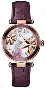 Guess Collection Women Analogue Swiss Quartz Watch with Purple Leather Strap Y21001L3 GC Lady Chic Sport Collection