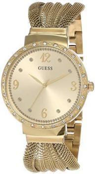 Guess Womens Analogue Watch Chiffon with Stainless Steel Strap
