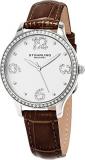Stuhrling Original Women's Quartz Watch with Silver Dial Analogue Display and Brown Leather Strap 560.01