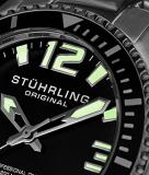 Stuhrling Original Mens Swiss Quartz Stainless Steel Sport Analog Dive Watch, Water Resistant 200 Meters, Black Dial, Aqua-Diver (Black)