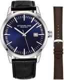 St&uuml;hrling Original Mens Skeleton Watch Dial Automatic Watch with Calfskin Leather Band and - Dual Time, AM/PM Sun Moon