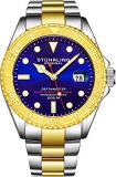 Stuhrling Original Mens Swiss Automatic Stainless Steel Professional"DEPTHMASTER" Dive Watch, 200 Meters Water Resistant, with Divers Safety Clasp and Screw Down Crown
