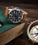 Stuhrling Original Mens Analog Sport Aviator Watch, Quick-Set Day-Date, Casual Leather Strap