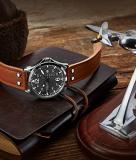 Stuhrling Original Mens Analog Sport Aviator Watch, Quick-Set Day-Date, Casual Leather Strap