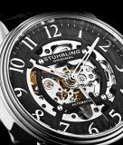 Stuhrling Original Mens Automatic Watch Skeleton Stainless Steel Self Winding Dress Watch with Premium Leather Band Legacy Collection