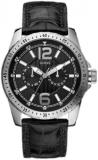 Guess Men's Quartz Watch with Black Dial Analogue Display and Black Leather Strap W11141G1
