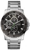 Guess Men's Quartz Watch with Black Dial Analogue Display and Silver Stainless Steel W11617G1