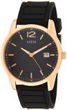 Guess Mens Rose Gold Black Silicone Strap and Black Dial W0991G7
