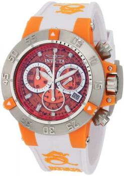 Invicta Ladies Subaqua Noma III Chronograph Watch 0942 with Orange Dial and White Silicon Strap
