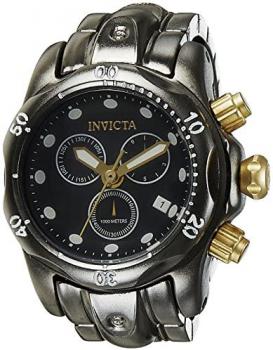 Invicta Mini Collections Black Ion-Plated Desk Clock Unisex Quartz Watch with Black Dial Chronograph Display and Silver Stainless Steel Bracelet 13812