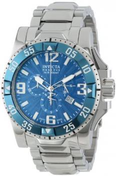 Invicta Men's Quartz Watch with Blue Dial Chronograph Display and Silver Stainless Steel Bracelet 10897