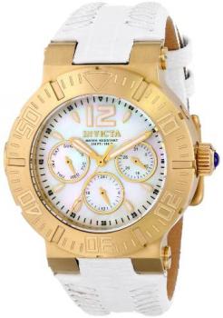 Invicta Women's Angel Quartz Watch with White Dial Chronograph Display and White Leather Strap 14742