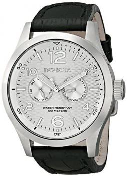 Invicta I-Force Men's Quartz Watch with Silver Textured Dial Analogue Display and Black Leather Strap 13008