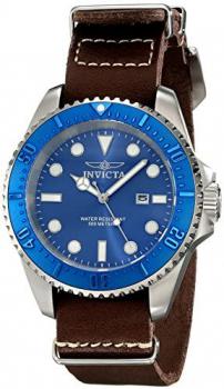 Invicta Pro Diver Analog Display Japanese Quartz Brown Watch Men's Quartz Watch with Blue Dial Analogue Display and Brown Leather Strap 17580