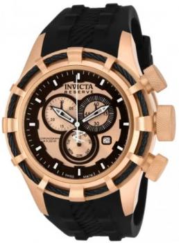 Invicta Bolt Men's Quartz Watch with Rose Gold Dial Chronograph Display and Black Silicone Strap in Rose Gold Plated Stainless Steel Case 15778