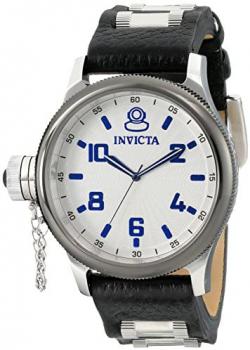 Invicta Russian Diver Men's Quartz Watch with Silver Dial Chronograph Display and Black Leather Strap 10471