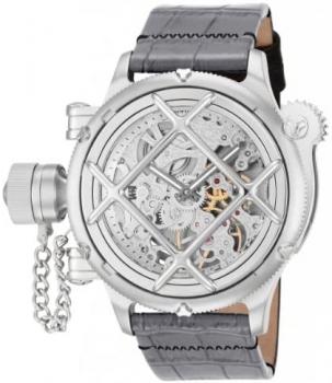 Invicta Russian Diver Men's Mechanical Watch with Silver Dial Analogue display on Grey Leather Strap 14629