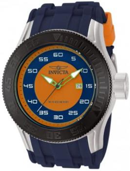 Invicta Men's Quartz Watch with Orange Dial Analogue Display and Blue Plastic Strap 11945