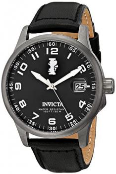 Invicta Men's Quartz Watch with Black Dial Analogue Display and Black Leather Strap 15256
