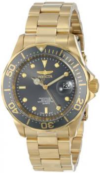 Invicta Pro Diver Men's Quartz Watch with Black Dial Analogue display on Silver Stainless Steel Plated Bracelet 14976